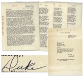 John Wayne 1954 Letter Signed to RKO Studios Signed Duke -- Wayne Includes 4pp. Carbon of His Letter to Howard Hughes, Where He Excoriates the Management of RKO